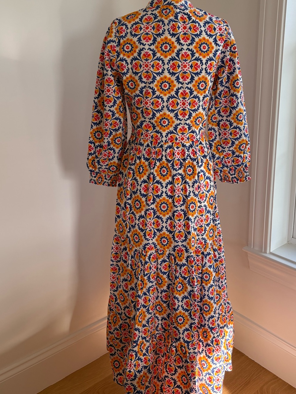 Boden Ava Cotton Midi Dress- Floral Tile Print Yellow & Blue - Picture 3 of 4